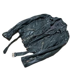 Mauritus Lamb Leather Moto Jacket Sz 8 US "Caviar" Dk Green Black Biker Rare Hue